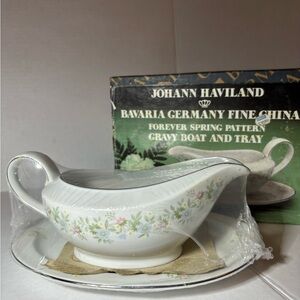 Haviland Bavaria Gravy Boat and Tray - White with Floral Accents